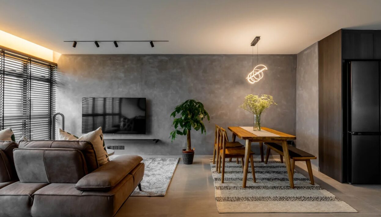 Eco-friendly space living room modern grey theme