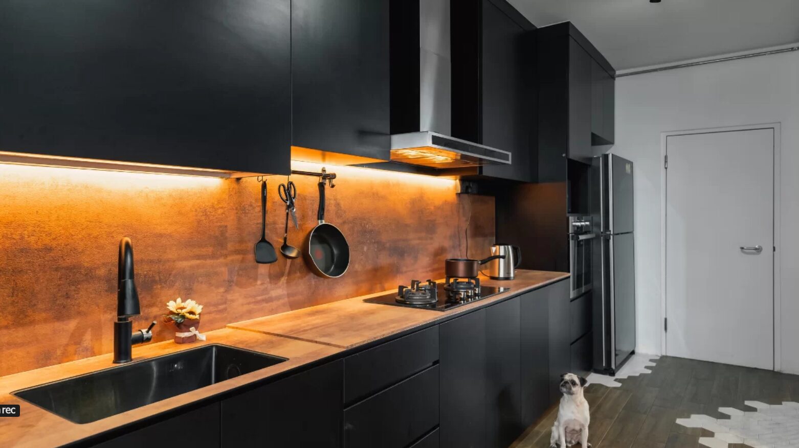 Industrial Interior Design, black theme warm lighting