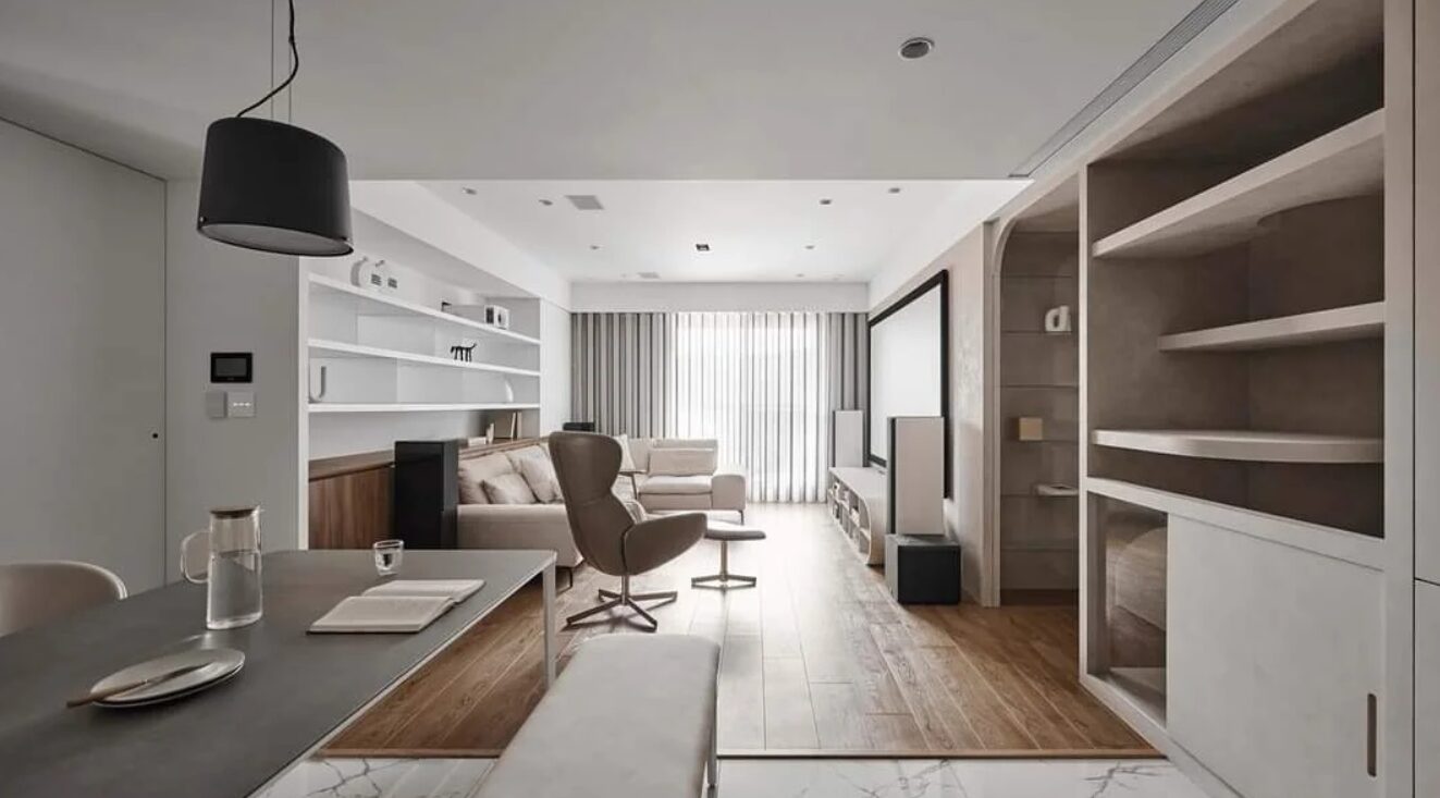 Mastering Minimalism space, light wood elements, white colour